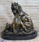 Male & Female Lion Necking Romantic Love Bronze Statue Sculpture Figure on Marble Base
