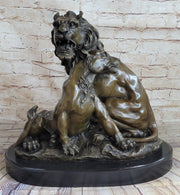 Male & Female Lion Necking Romantic Love Bronze Statue Sculpture Figure on Marble Base