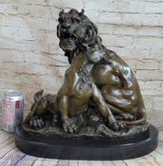 Male & Female Lion Necking Romantic Love Bronze Statue Sculpture Figure on Marble Base