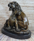 Load image into Gallery viewer, Male & Female Lion Necking Romantic Love Bronze Statue Sculpture Figure on Marble Base
