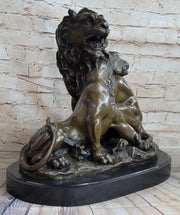 Male & Female Lion Necking Romantic Love Bronze Statue Sculpture Figure on Marble Base