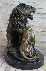 Male & Female Lion Necking Romantic Love Bronze Statue Sculpture Figure on Marble Base