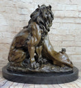 Load image into Gallery viewer, Male & Female Lion Necking Romantic Love Bronze Statue Sculpture Figure on Marble Base
