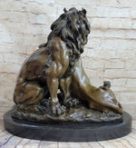 Male & Female Lion Necking Romantic Love Bronze Statue Sculpture Figure on Marble Base