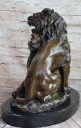 Load image into Gallery viewer, Male & Female Lion Necking Romantic Love Bronze Statue Sculpture Figure on Marble Base
