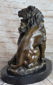 Male & Female Lion Necking Romantic Love Bronze Statue Sculpture Figure on Marble Base