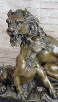 Load image into Gallery viewer, Male & Female Lion Necking Romantic Love Bronze Statue Sculpture Figure on Marble Base
