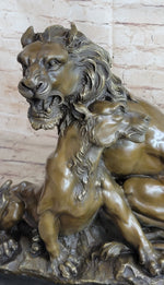 Male & Female Lion Necking Romantic Love Bronze Statue Sculpture Figure on Marble Base