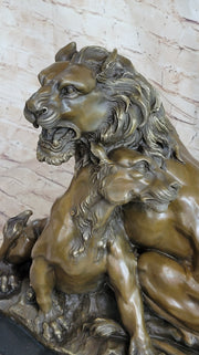 Male & Female Lion Necking Romantic Love Bronze Statue Sculpture Figure on Marble Base