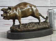 Cute Pig Hog Farm Animal Bronze Metal Statue Sculpture Figurine Decor Signed Art