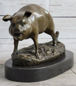 Cute Pig Hog Farm Animal Bronze Metal Statue Sculpture Figurine Decor Signed Art