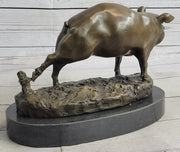 Cute Pig Hog Farm Animal Bronze Metal Statue Sculpture Figurine Decor Signed Art
