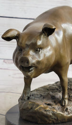Cute Pig Hog Farm Animal Bronze Metal Statue Sculpture Figurine Decor Signed Art