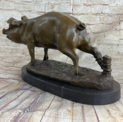 Signed Wild Pig bronze Sculpture Figure Art Deco Figurine Home Decor Decoration