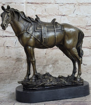 Large Original Loving Horse with his Saddle Western Art Cowboy Bronze Sculpture