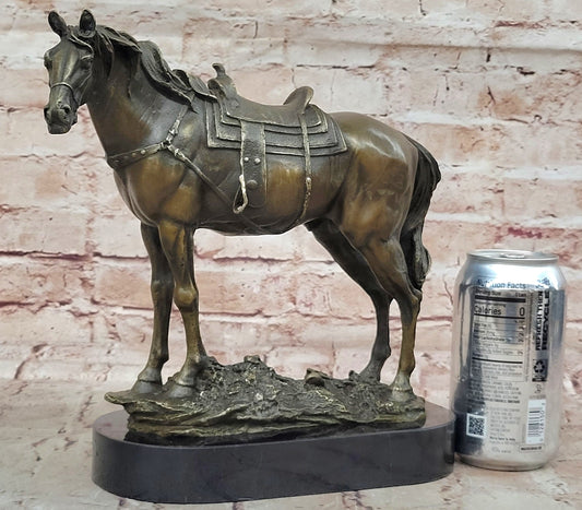 Large Original Loving Horse with his Saddle Western Art Cowboy Bronze Sculpture - Southlake Paws
