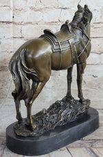 Large Original Loving Horse with his Saddle Western Art Cowboy Bronze Sculpture