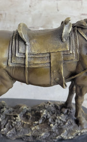 Large Original Loving Horse with his Saddle Western Art Cowboy Bronze Sculpture
