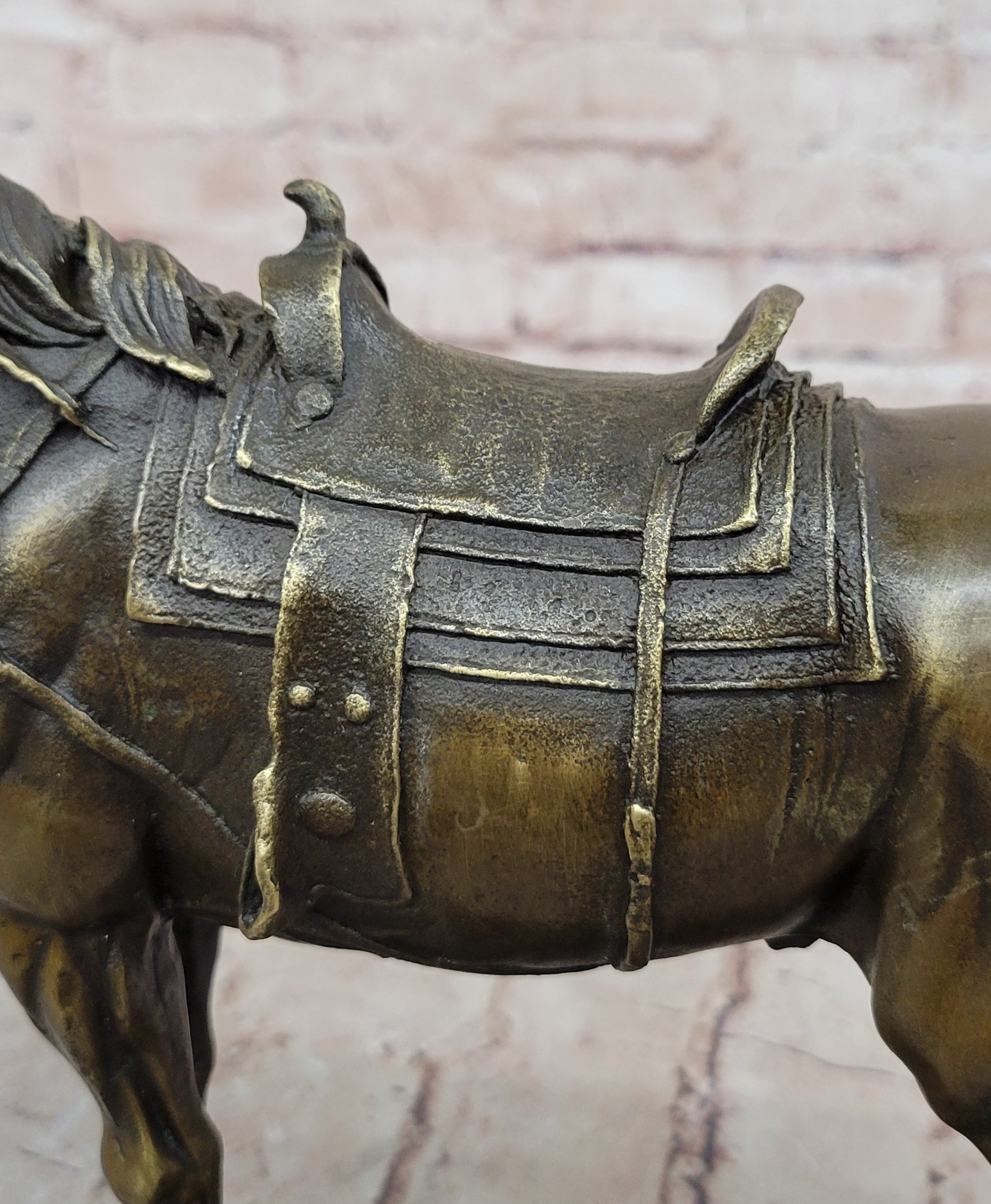 Large Original Loving Horse with his Saddle Western Art Cowboy Bronze Sculpture - Southlake Paws