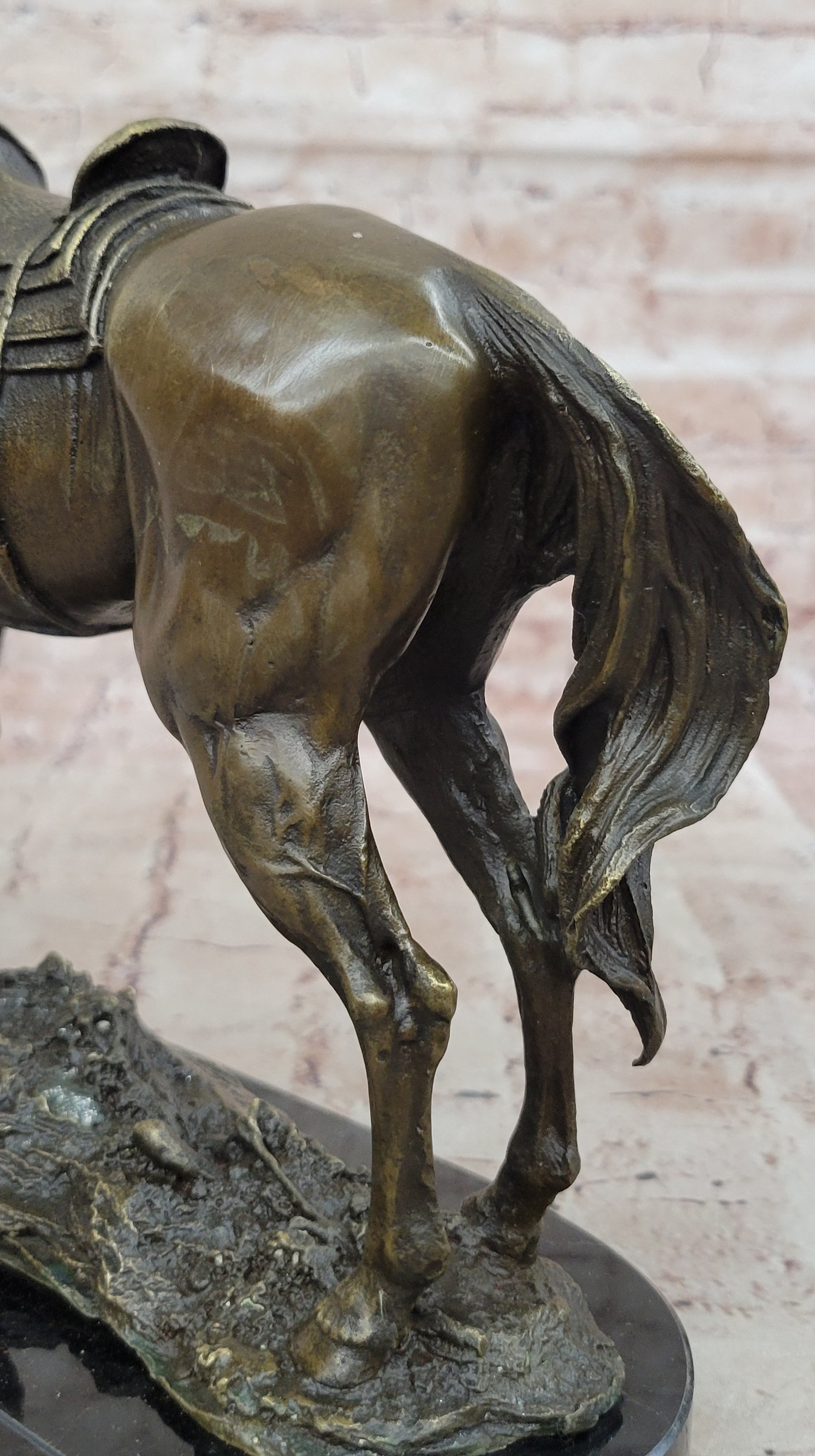 Large Original Loving Horse with his Saddle Western Art Cowboy Bronze Sculpture - Southlake Paws