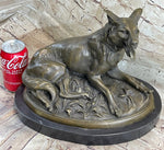 German Shepherd Dog Canine Bronze Art Sculpture Statue on Marble Base