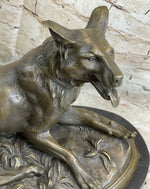 German Shepherd Dog Canine Bronze Art Sculpture Statue on Marble Base