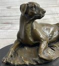 Load image into Gallery viewer, Bronze Pet Dog Sculpture Statue Figure on Marble Base Antoine Barye 8" x 13"
