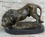 Lion Stalking Prey Hot Cast Bronze Sculpture Statue Art by Antoine Barye on Marble Base