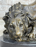 Load image into Gallery viewer, Lion Stalking Prey Hot Cast Bronze Sculpture Statue Art by Antoine Barye on Marble Base
