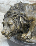 Load image into Gallery viewer, Lion Stalking Prey Hot Cast Bronze Sculpture Statue Art by Antoine Barye on Marble Base
