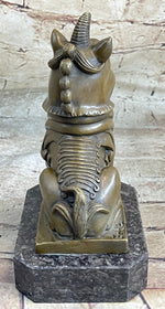 Chinese Foo Dog Guardian Lion Bronze Statue Sculpture Figure Marble Base 7.5