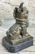Load image into Gallery viewer, Chinese Foo Dog Guardian Lion Bronze Statue Sculpture Figure Marble Base 7.5" x 5"
