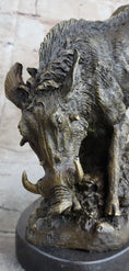 Load image into Gallery viewer, Wild Boar Feral Hog Pig Kicking Hind Legs Bronze Sculpture Statue Figure on Marble Base
