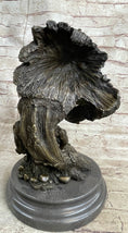 Load image into Gallery viewer, Bear Catching Salmon Bronze Metal Bust Statue Sculpture Original Art on Marble Base

