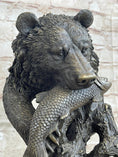 Load image into Gallery viewer, Bear Catching Salmon Bronze Metal Bust Statue Sculpture Original Art on Marble Base
