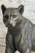 Load image into Gallery viewer, Mountain Lion Puma Panther Cougar Bronze Sculpture Statue Figure on Marble Base
