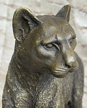 Mountain Lion Puma Panther Cougar Bronze Sculpture Statue Figure on Marble Base