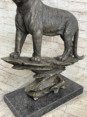Mountain Lion Puma Panther Cougar Bronze Sculpture Statue Figure on Marble Base