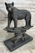 Load image into Gallery viewer, Mountain Lion Puma Panther Cougar Bronze Sculpture Statue Figure on Marble Base
