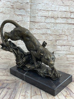 Tiger Bronze Sculpture Statue Figure on Marble Base Signed