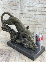 Tiger Bronze Sculpture Statue Figure on Marble Base Signed