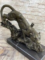 Tiger Bronze Sculpture Statue Figure on Marble Base Signed