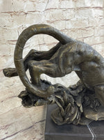 Tiger Bronze Sculpture Statue Figure on Marble Base Signed