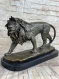 Load image into Gallery viewer, Lion Bronze Sculpture Statue Figure Handmade Art by Antoine Barye on Marble Base
