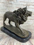 Load image into Gallery viewer, Lion Bronze Sculpture Statue Figure Handmade Art by Antoine Barye on Marble Base
