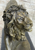 Load image into Gallery viewer, Lion Bronze Sculpture Statue Figure Handmade Art by Antoine Barye on Marble Base
