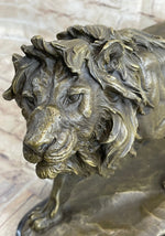 Lion Bronze Sculpture Statue Figure Handmade Art by Antoine Barye on Marble Base