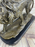 Load image into Gallery viewer, Lion Bronze Sculpture Statue Figure Handmade Art by Antoine Barye on Marble Base
