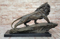 Load image into Gallery viewer, Standing Lion Bronze Sculpture – Detailed Wildlife Artwork on Marble Base

