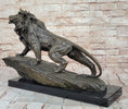 Load image into Gallery viewer, Standing Lion Bronze Sculpture – Detailed Wildlife Artwork on Marble Base
